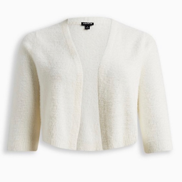 🆕 White Eyelash Shrug Sweater Cardigan 1 1X 14 16 NWT Torrid New! Ivory - Picture 4 of 5